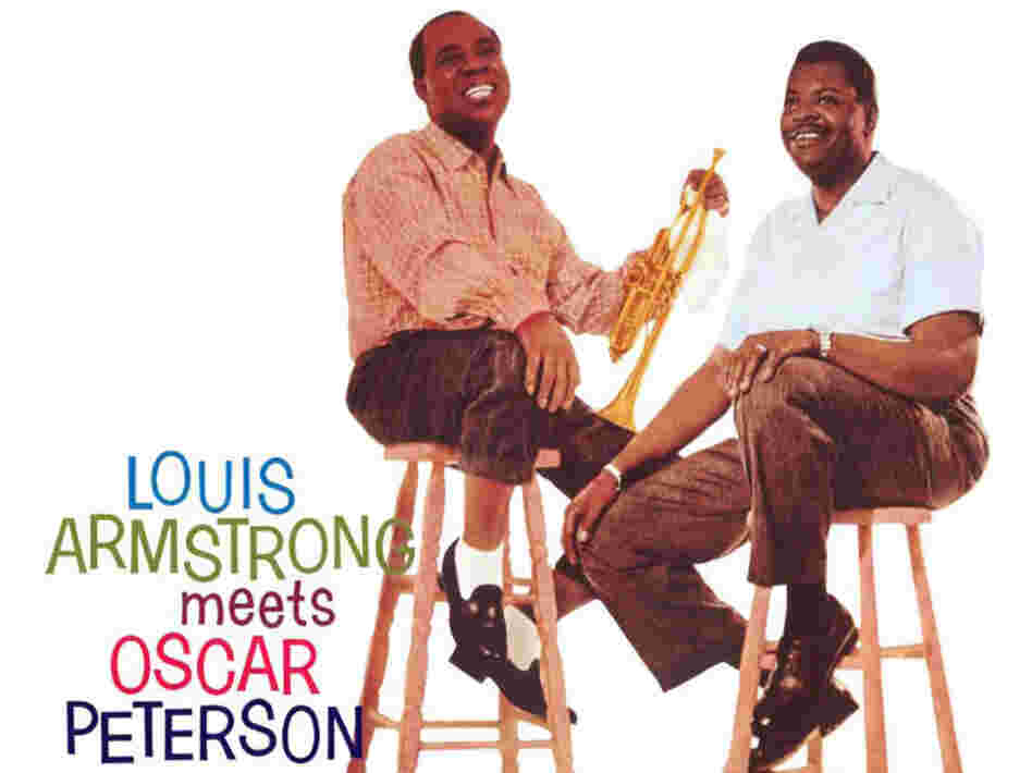 Detail from the cover art to Louis Armstrong Meets Oscar Peterson.