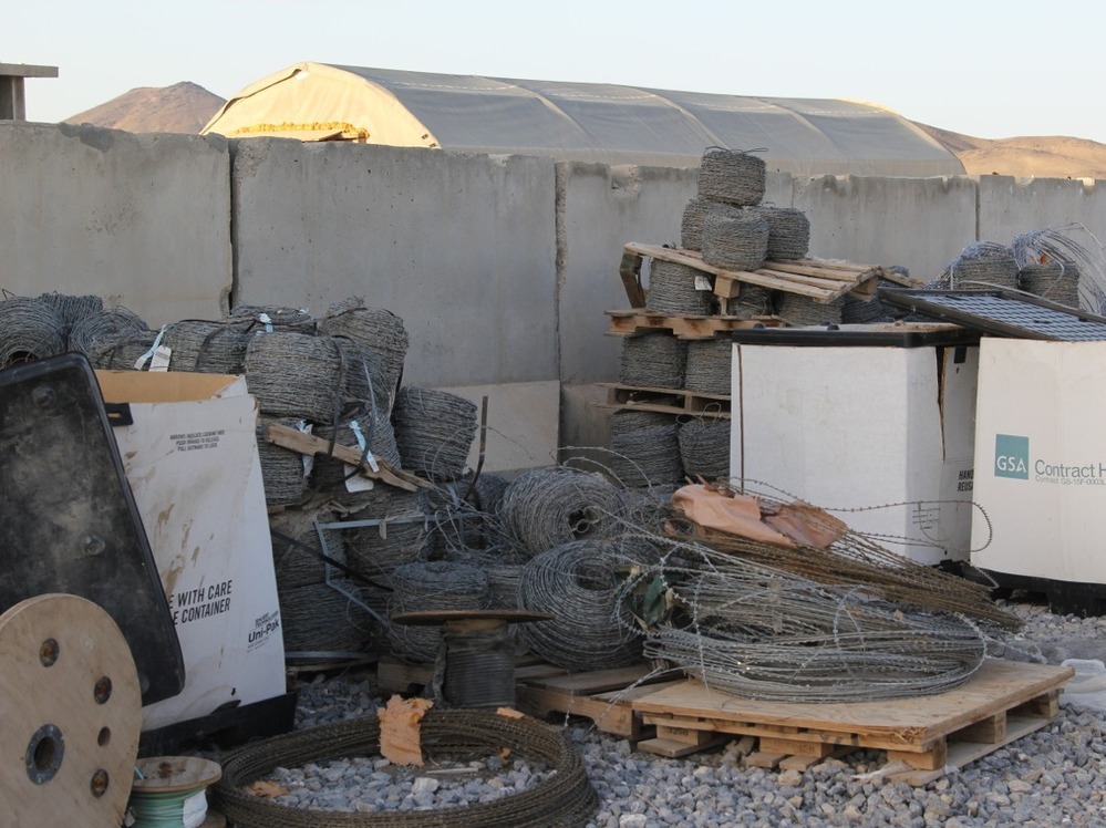 Surplus razor wire is seen at the scrap yard on the base. For years units dumped trash and surplus construction materials there, and now the 2-3 Field Artillery has to clear it out.