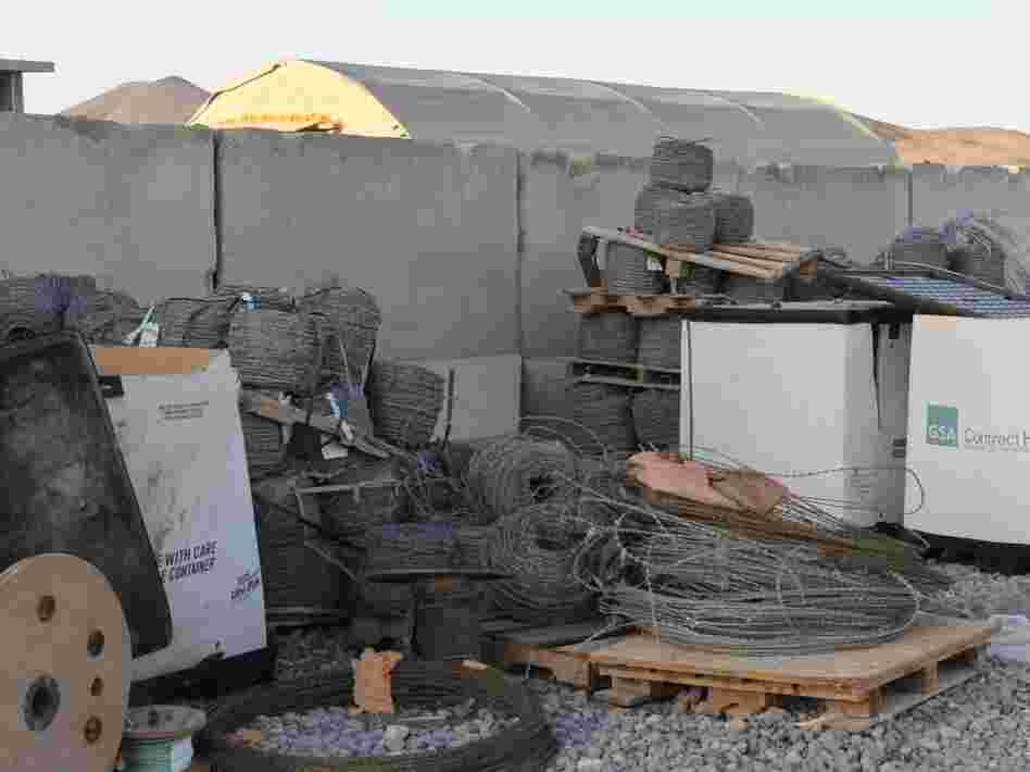 Surplus razor wire is seen at the scrap yard on the base. For years units dumped trash and surplus construction materials there, and now the 2-3 Field Artillery has to clear it out.