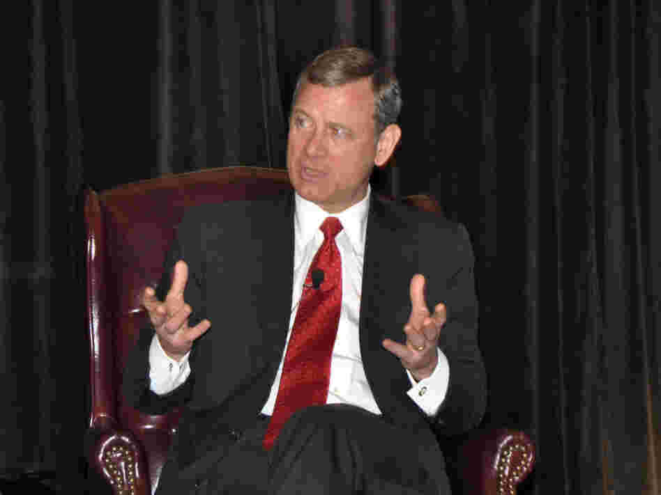 Chief Justice John Roberts, shown here during a presentation last June in Pennsylvania, questioned the U.S. solicitor general about voting statistics during this week's arguments on Section 5 of the Voting Rights Act.