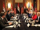Secretary of State John Kerry (center, right) meets with members of Egyptian political parties in Cairo on Saturday. Secretary of State John Kerry (center, right) meets with members of Egyptian political parties in Cairo on Saturday.