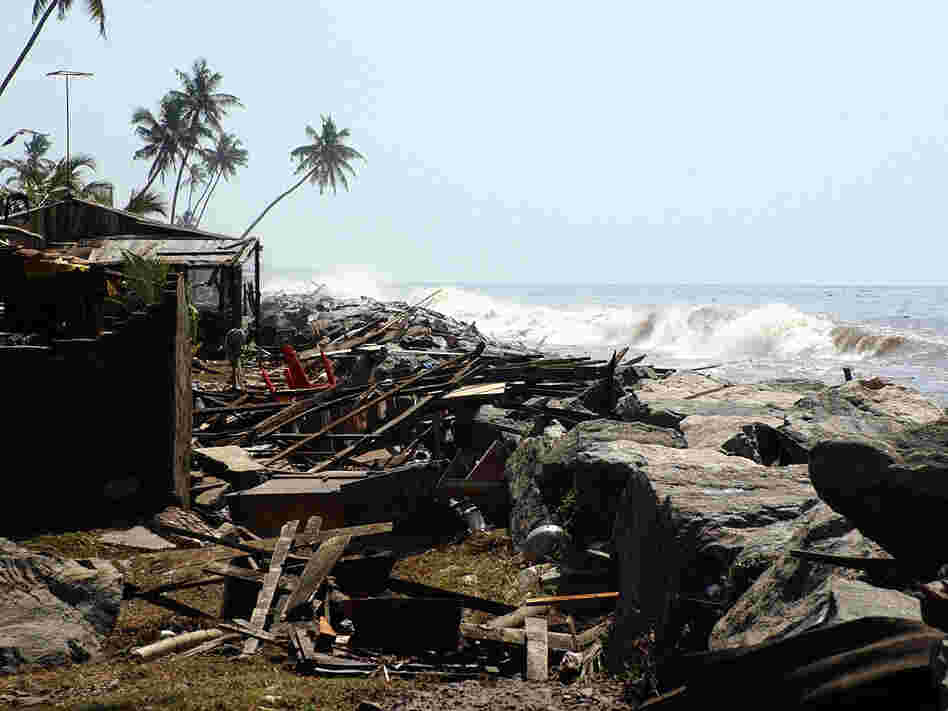 This Dec. 26, 2004, photograph shows a trail of destruction in the southern Sri Lankan town of Lunawa after tidal waves lashed more than half of Sri Lanka's coastline.