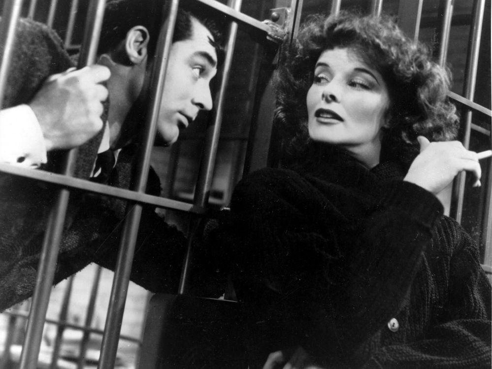 Katharine Hepburn and Cary Grant in Bringing Up Baby.