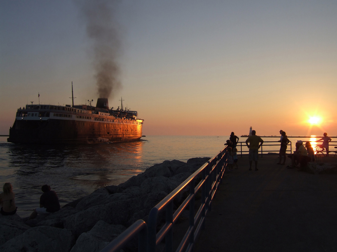 The Badger pulls out of the Ludington harbor for its four-hour journey to Manitowoc, Wis.