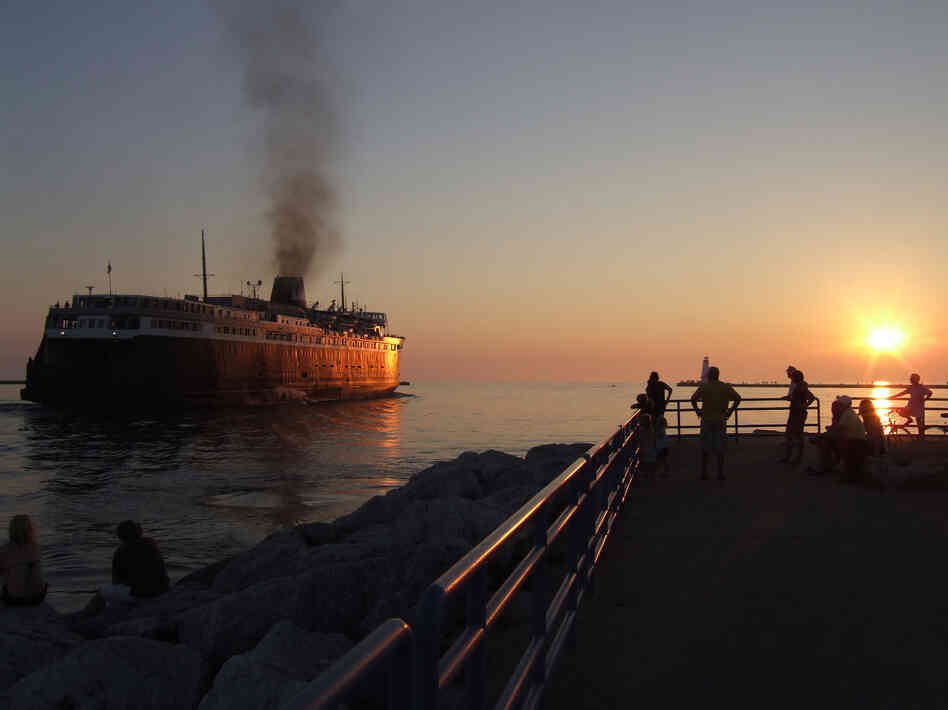 The Badger pulls out of the Ludington harbor for its four-hour journey to Manitowoc, Wis.