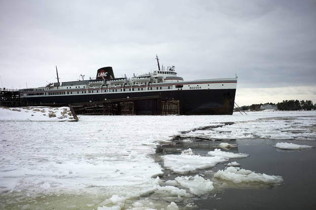 The nation's last coal-burning ferry, the SS Badger, sits on Lake Michigan in the port town of Ludington, Mich. The EPA permit that has long allowed the ship to dump coal ash into the lake is now under review.
