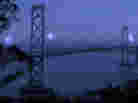 An image taken from a video of The Bay Lights. The lights will be turned on Tuesday, at 9 p.m. PT. An image taken from a video of The Bay Lights. The lights will be turned on Tuesday, at 9 p.m. PT.