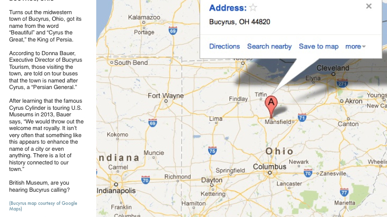 Bucyrus, Ohio, was named after the king of Persia.