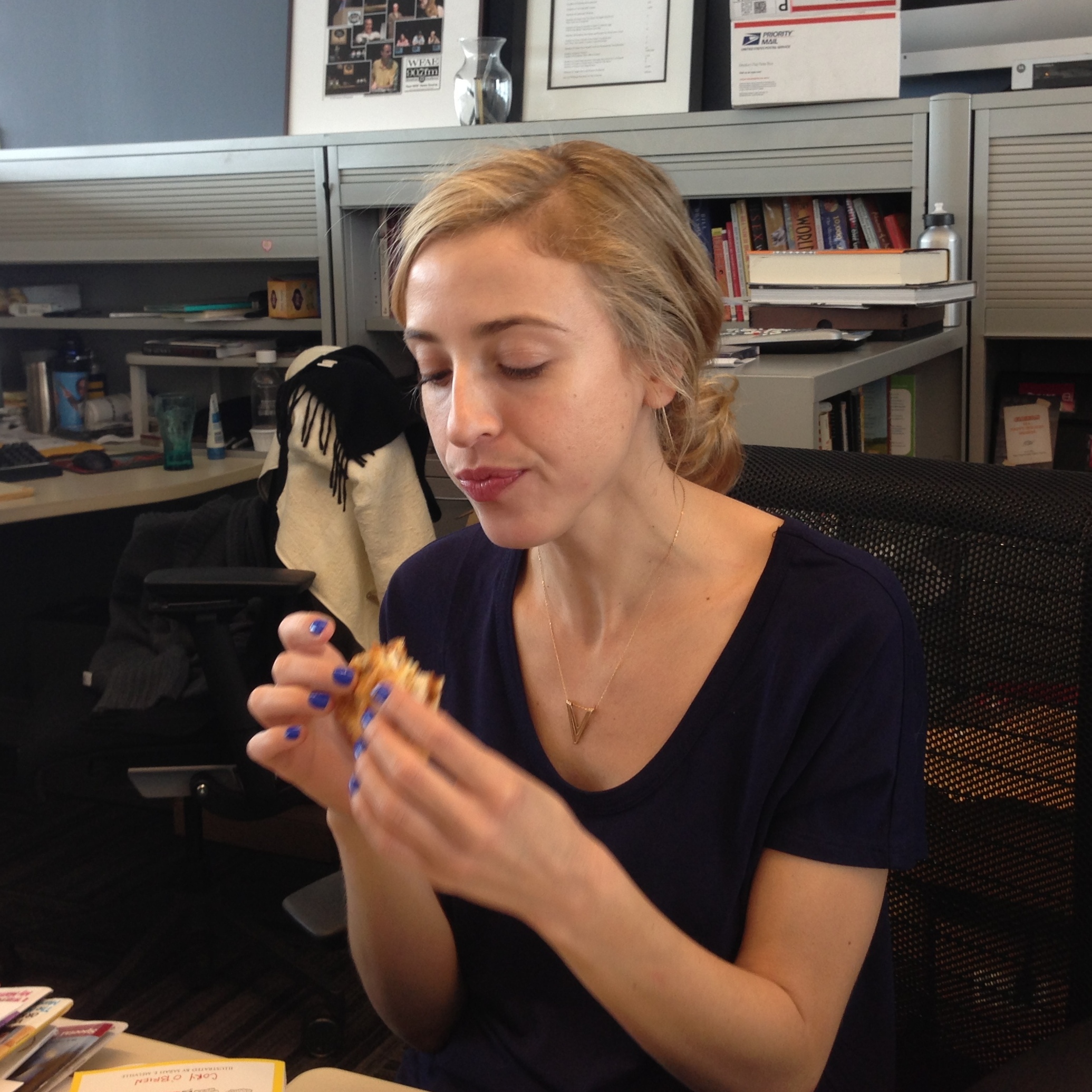 Eva contemplates replacing all the bread in her life with waffles.