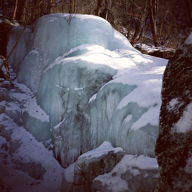 "A frozen waterfall at the base of North Korea's Mt. Myohyang."