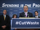 House Speaker John Boehner answers reporters' questions after the weekly House Republican caucus meeting with (from left) Rep. Kevin McCarthy, Rep. Lynn Jenkins, Majority Leader Eric Cantor and Rep. Steve Daines on Tuesday. House Speaker John Boehner answers reporters' questions after the weekly House Republican caucus meeting with (from left) Rep. Kevin McCarthy, Rep. Lynn Jenkins, Majority Leader Eric Cantor and Rep. Steve Daines on Tuesday.