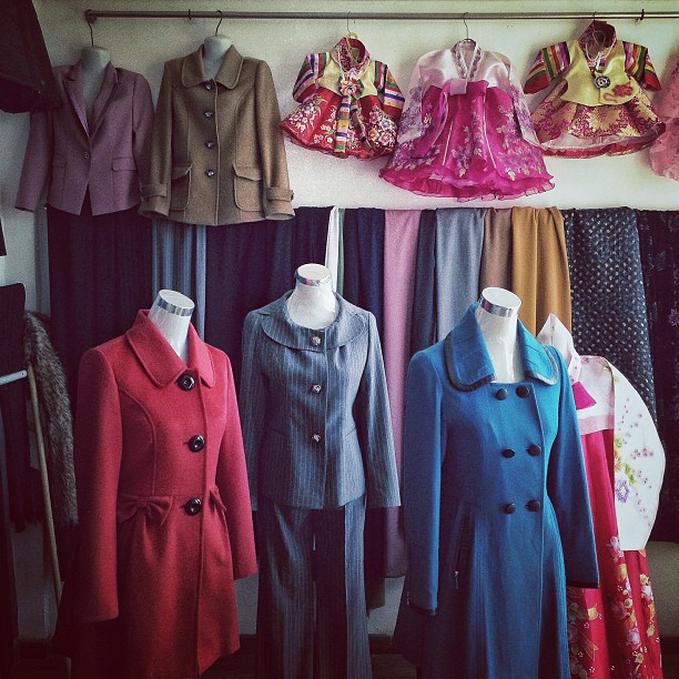 "A dressmaker's window display in #Pyongyang, North Korea."