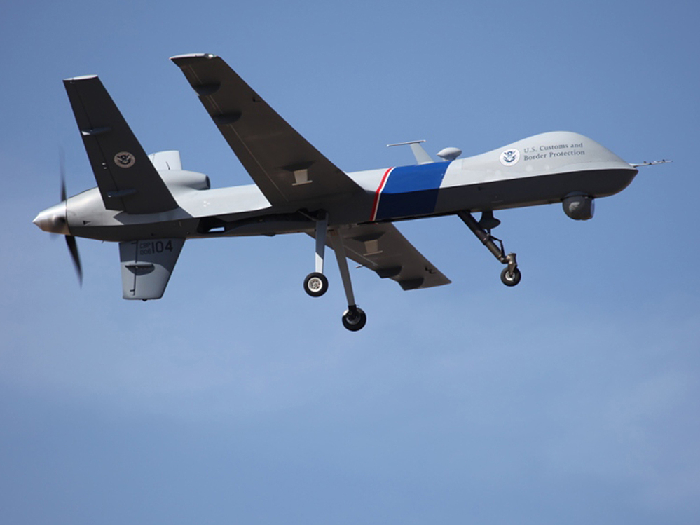 An unmanned drone patrols the U.S.-Canadian border. Attorney General Eric Holder, in a letter to Sen. Rand Paul, R-Ky., said the president could in an "extraordinary circumstance" order a drone strike inside the country.