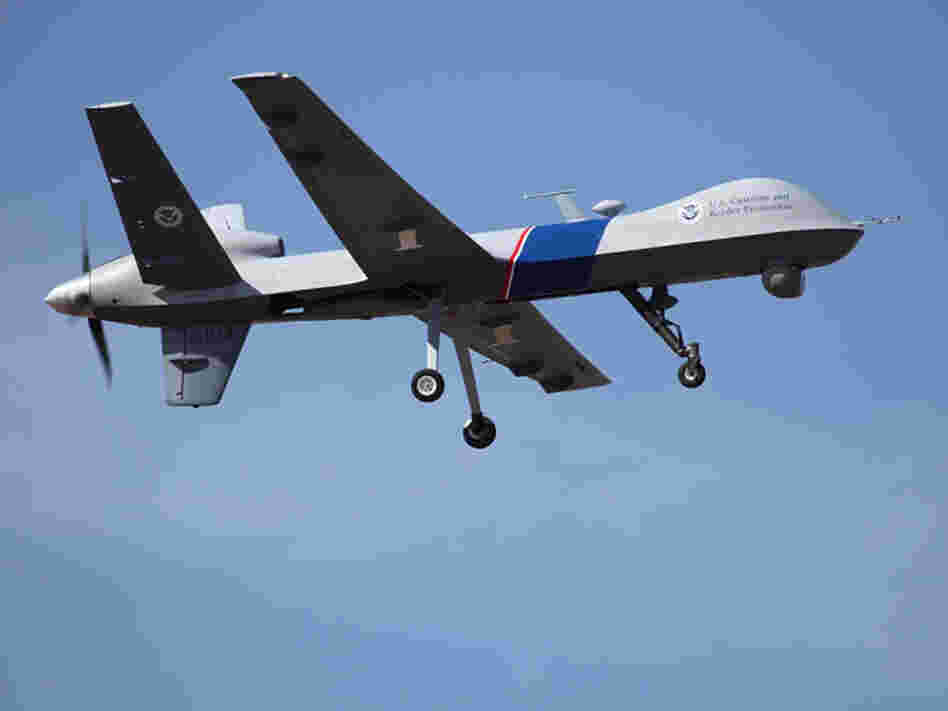 An unmanned drone patrols the U.S.-Canadian border. Attorney General Eric Holder, in a letter to Sen. Rand Paul, R-Ky., said the president could in an "extraordinary circumstance" order a drone strike inside the country.