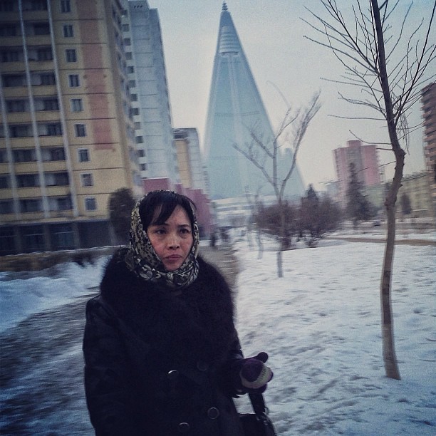 "The yet to be completed 105-story pyramid shaped Ryugyong Hotel can be seen from about anywhere you stand in Pyongyang. The North Koreans started building it around 1987."