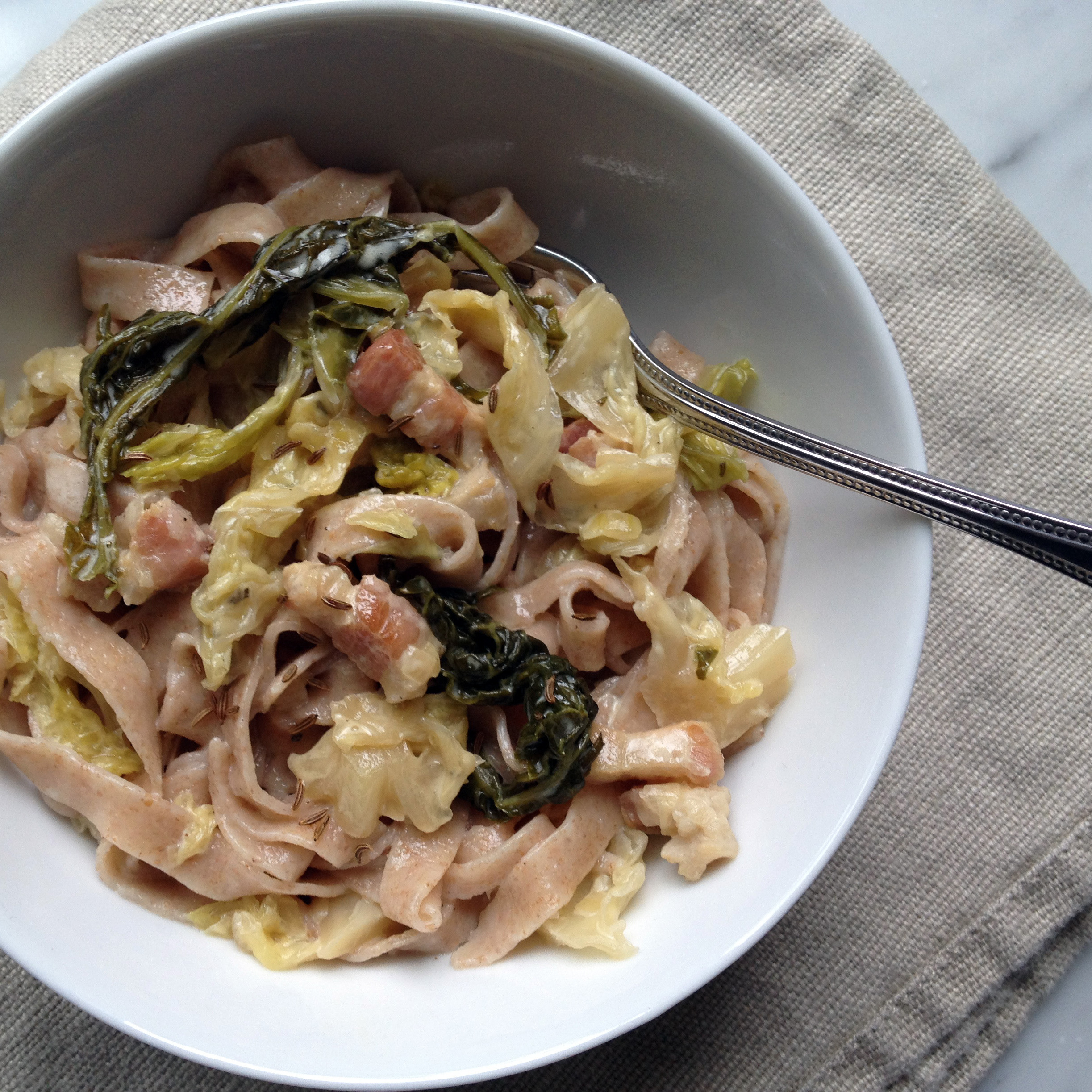 Whole-Wheat Fettuccine With Savoy Cabbage, Cream And Caraway Seeds
