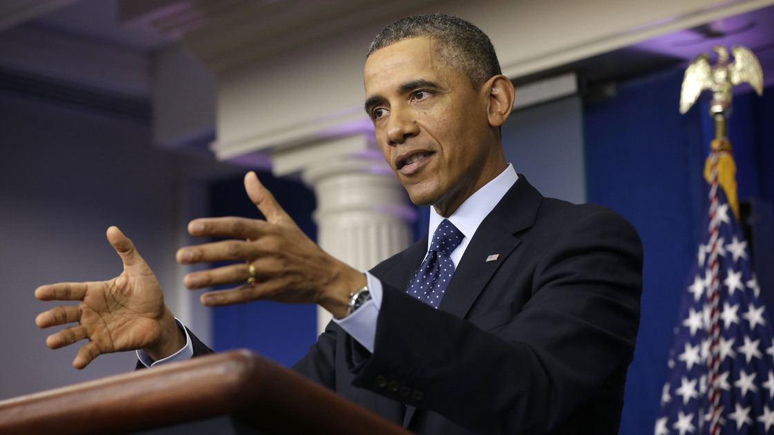 President Obama speaks to reporters in the White House briefing room on Friday following a meeting with congressional leaders.
