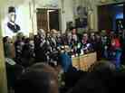 In this Monday, Jan. 28, 2013 file photo, former Egyptian presidential candidate, Hamdeen Sabahi, center left, and former Egyptian foreign minister and Nobel laureate Mohamed ElBaradei, right, speak during a press conference held by Egyptian opposition leaders.