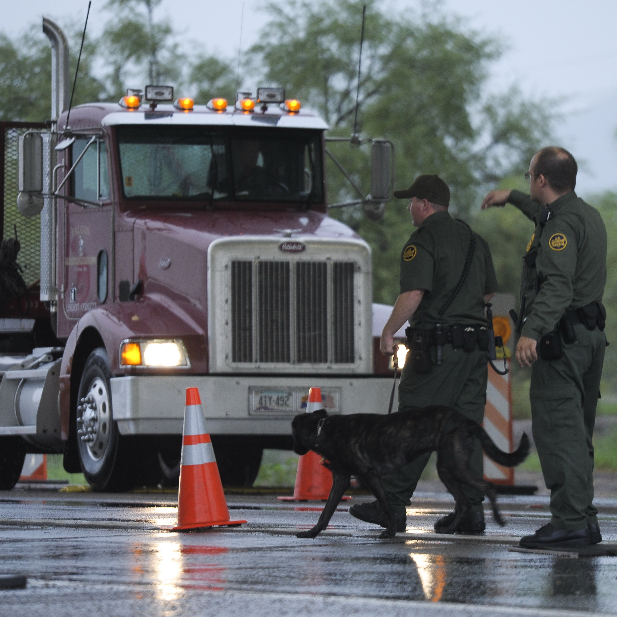 Border security agents stop a truck at a checkpoint on the way to Nogales, Ariz. More winter produce enters the U.S. at the border crossing than at any other point of entry in the country.