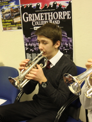Cornetist Adam Rosbottom rehearses with the Grimethorpe Colliery Band in January. The band was founded in South Yorkshire, England, in 1917.