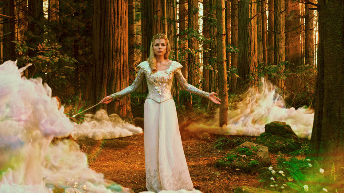 Glinda (Michelle Williams) is a familiar magical presence in this  color-saturated return to L. Frank Baum's famous faraway land.