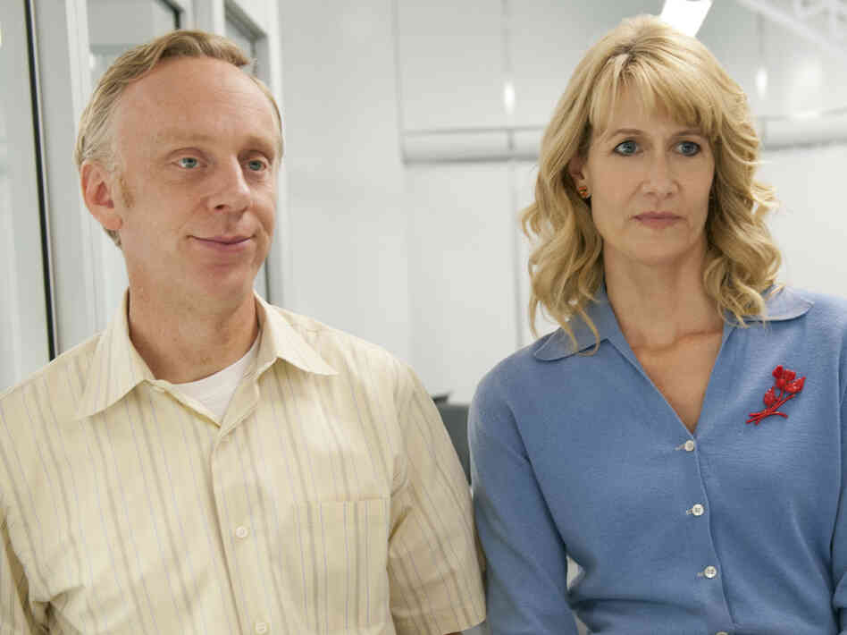 In HBO's Enlightened, Laura Dern stars as corporate executive Amy Jellicoe, who returns from a post-meltdown retreat to pick up the pieces of her broken life. Series creator Mike White stars as Tyler, Amy's friend and co-worker. In HBO's Enlightened, Laura Dern stars as corporate executive Amy Jellicoe, who returns from a post-meltdown retreat to pick up the pieces of her broken life. Series creator Mike White stars as Tyler, Amy's friend and co-worker.