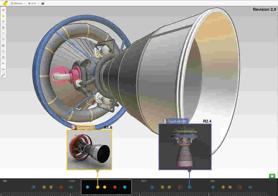 A screenshot shows how a team would track changes to its rocket project on a Sunglass platform.