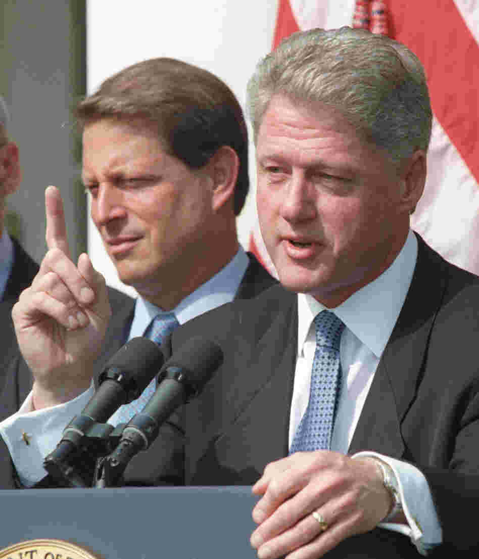 Former President Bill Clinton (and then-Vice President Al Gore) in 1996, the year Clinton signed the Defense of Marriage Act.