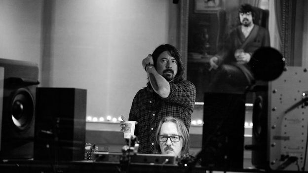 Dave Grohl reunited with his old friend Butch Vig (at console), the producer of Nirvana's Nevermind, for the making of Sound City: Real to Reel.
