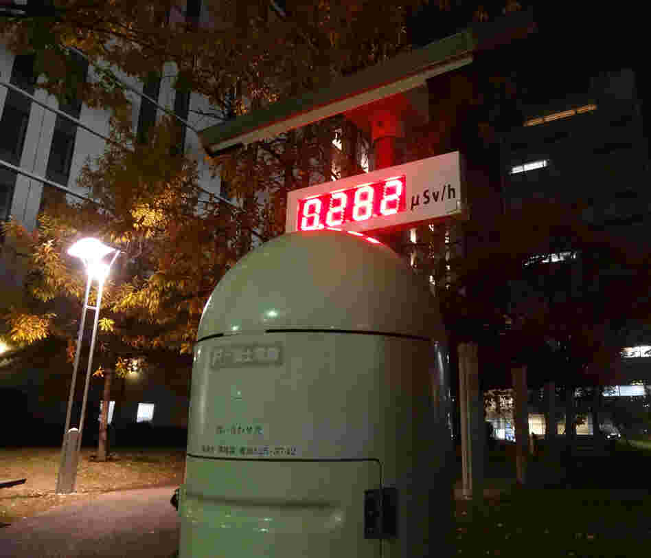 A monitor in Fukushima City shows elevated radiation levels nearly two years after the accident.