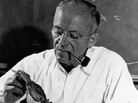 Aldo Leopold examines a dead bird. Aldo Leopold examines a dead bird.