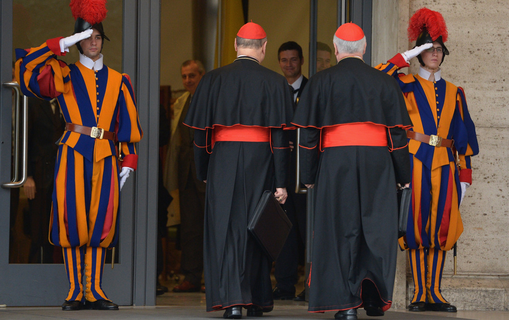 Cardinals gathered in Vatican City on Monday, a day before the papal selection process known as the conclave begins.