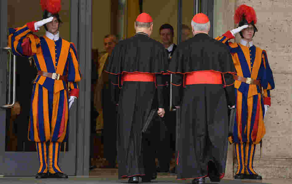 Cardinals gathered in Vatican City on Monday, a day before the papal selection process known as the conclave begins.