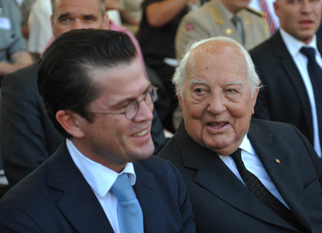 Ewald-Heinrich von Kleist-Schmenzin, right, a former German army officer and a member of the July 20 Plot, talks with German Defence Minister Karl-Theodor zu Guttenberg during a ceremony for new recruits on July 20, 2010 in Berlin on the occasion of the 66th anniversary of the failed attempted assassination on Hitler on July 20, 1944.