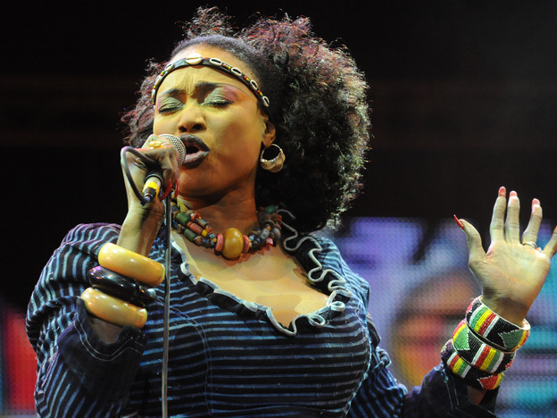 Malian singing legend Oumou Sangare performing in Essaouira, Morocco in June 2012.