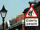 A traffic sign in the U.K. depicts "elderly people" as frail and hunched over. It was first created in the 80s, but many now consider it out of date. A traffic sign in the U.K. depicts "elderly people" as frail and hunched over. It was first created in the 80s, but many now consider it out of date.