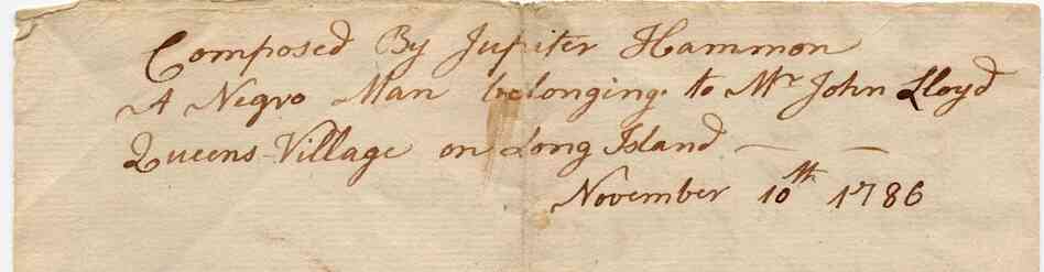 The poem is signed by Jupiter Hammon, described as "a Negro man belonging to Mr. John Lloyd." 