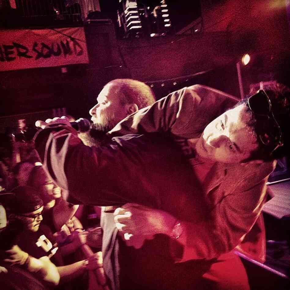 Action Bronson on stage and under a fan, at SXSW in Austin, Texas.