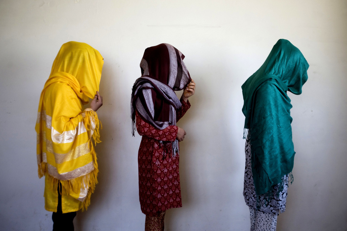 Arazo, 19 (from right), Tabasum, 20, and Shamayal, 25, who fled from abusive family members, stand for a picture in Kabul, 2009. Arazo, 19 (from right), Tabasum, 20, and Shamayal, 25, who fled from abusive family members, stand for a picture in Kabul, 2009.