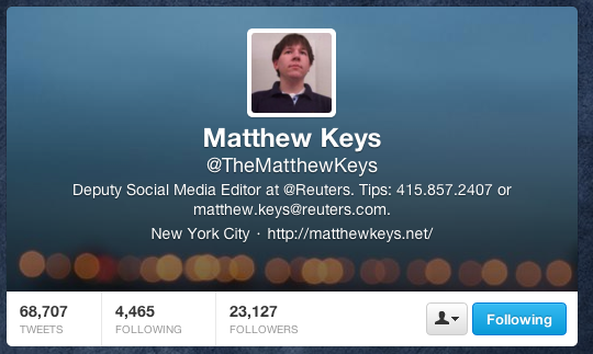 The Twitter account of Matthew Keys. The Twitter account of Matthew Keys.
