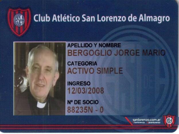 Cardinal Jorge Mario Bergoglio (now Pope Francis) is a card-carrying supporter of the San Lorenzo soccer team.