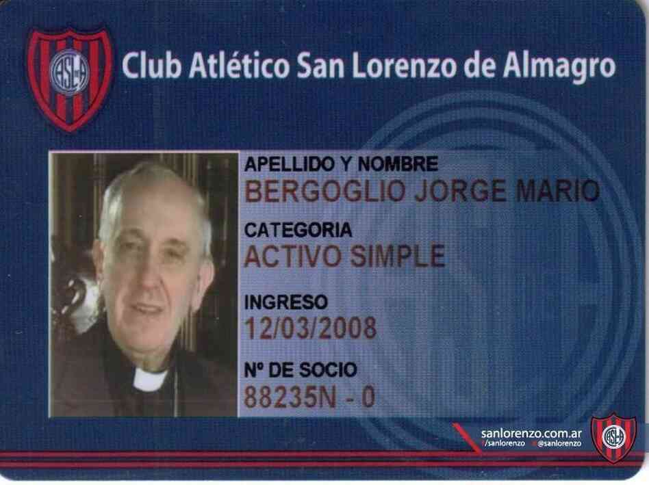Cardinal Jorge Mario Bergoglio (now Pope Francis) is a card-carrying supporter of the San Lorenzo soccer team.