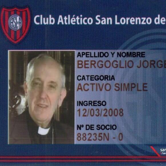 Cardinal Jorge Mario Bergoglio (now Pope Francis) is a card-carrying supporter of the San Lorenzo soccer team.
