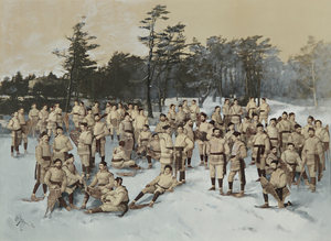 Red Cap Snow Shoe Club, Halifax, Nova Scotia, circa 1888, collage of albumen prints with applied media (Wm. Notman and Son, Montreal, Eugene L'Africain, William Notman)