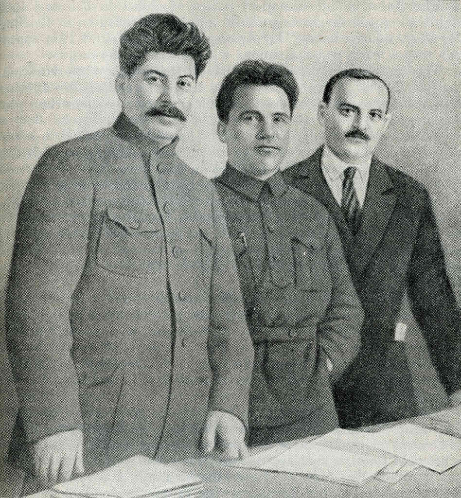 Joseph Stalin, Sergey Kirov and Nikolay Shvernik, 1926, published in A History of the U.S.S.R., Part 3 (Moscow, 1948)