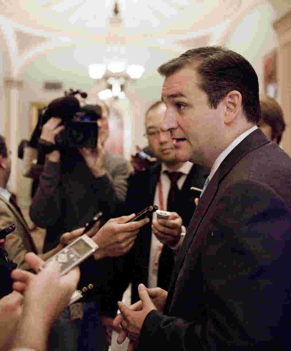 Texas Republican Ted Cruz, then senator-elect, speaks to reporters before a freshman senators luncheon on Nov. 13.