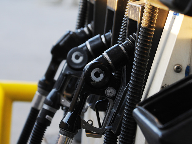 Handles on a gas pump in Brooklyn.