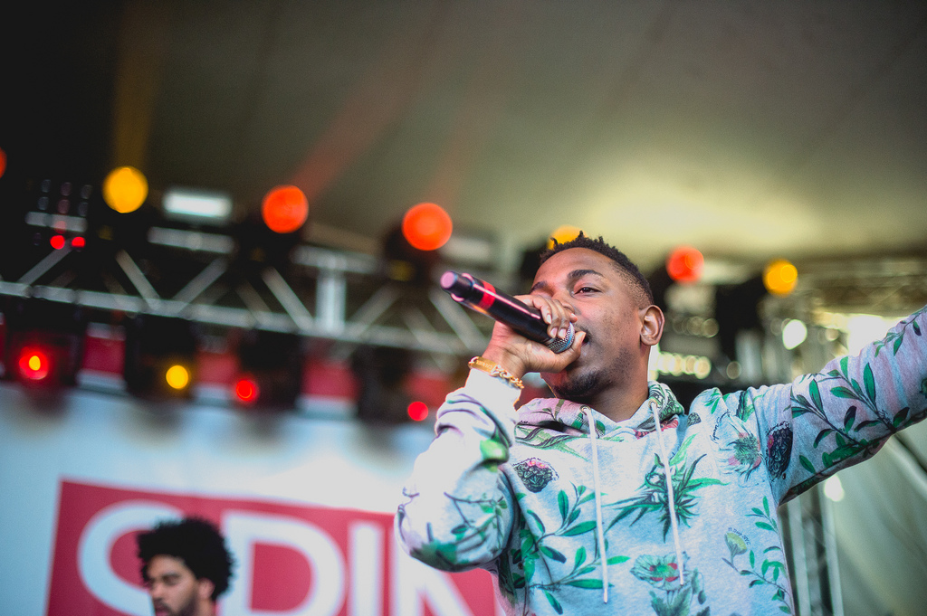 Rapper Kendrick Lamar is rather ubiquitous at SXSW this year, and here performs at Stubb's for the Spin Magazine Party.