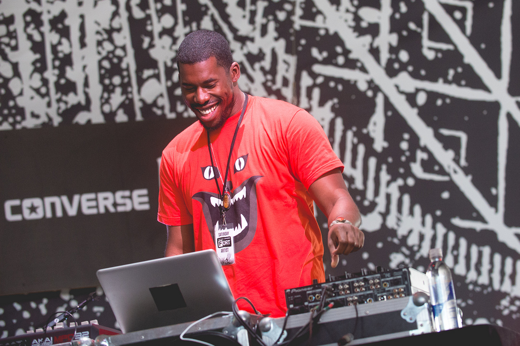 Steven Ellison -- known to most as cosmic beat-maker Flying Lotus, here posing as Captain Murphy -- spins for Earl Sweatshirt at the Fader Fort. 