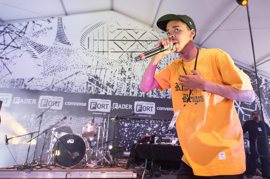 18-year-old rapper and Odd Future member Earl Sweatshirt makes his festival debut at the Fader Fort. He performed a new, raw Pharrell Williams-produced track called "Burgundy." 